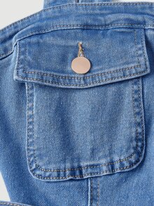 Women's Single-Breasted Fitted Elegant Spaghetti Strap Denim Dress - Blue - View 6
