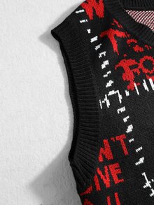 ROMWE MEN Men's V-Neck Dark Cool Skull Personalized Knit Vest - Multicolor - View 5