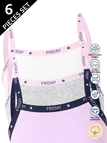 3 articles aléatoires parmi 6 ensembles de sous-vêtements sans manches et shorts pour préadolescentes, charmants, rose crème et violet unicolore, imprimé lettres, tissu doux, confortables pour tous les jours - Multicolore - Voir 3
