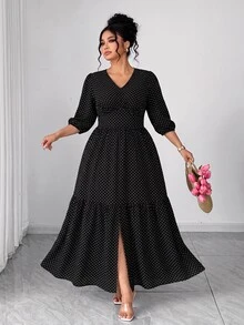 Elenzga Plus Size Women's New Elegant 1920 Vintage Casual Vacation Daily Cool Fabric Fresh Print Short Sleeve Autumn Dress Tea Party Brunch Black And White - Black - View 1