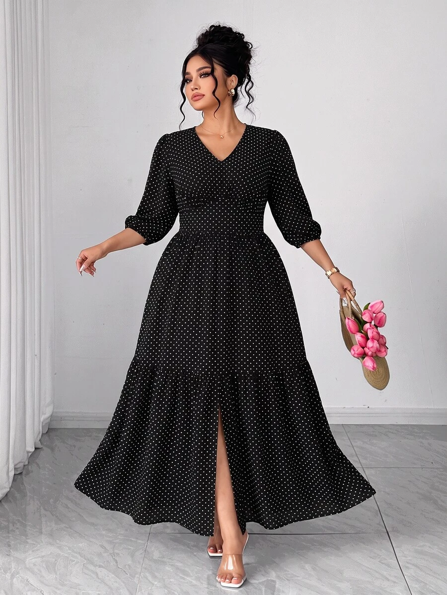 Elenzga Plus Size Women's New Elegant 1920 Vintage Casual Vacation Daily Cool Fabric Fresh Print Short Sleeve Autumn Dress Tea Party Brunch Black And White - Black - View 1