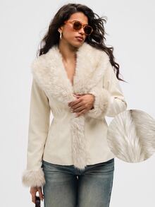 Aloruh Women's Autumn/Winter Fashion Fuzzy Patchwork Regular Coat - Beige - View 1