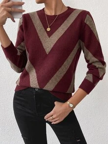 SHEIN PariChic 秋冬新款鑽石條紋套頭毛衣 - 彩色 - 查看 5