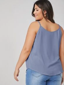 SHEIN BASICS 大尺碼純色細肩帶背心上衣 夏季女款穿搭上衣 - 霧霾藍 - 查看 2