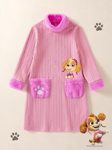 SHEIN | PAW Patrol Young Girl Cute Pattern Pink Long Sleeve Dress - Pink - View 1
