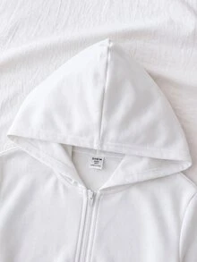 Tween Girl Autumn/Winter New Light Gray Zip-Up Knit Sweatshirt - White - View 4