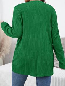 SHEIN Essnce 大尺碼女款純色休閒百搭日常長袖夾克 - 綠色 - 查看 2