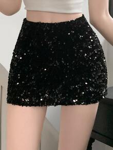 Dazy Tall Women's Sequin Elegant Short Skirt Fall - Black - View 11