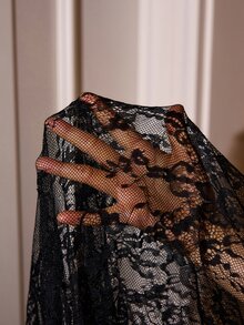 Slumberist Sexy Sheer Lace Black & Red Contrast Color Open Back Robe & Nightgown Sleepwear Set For Women - Burgundy - View 8
