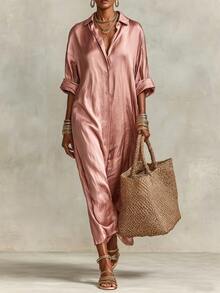 Trelyra Women's Solid Color Casual Daily Summer Travel Dress - Baby Pink - View 3