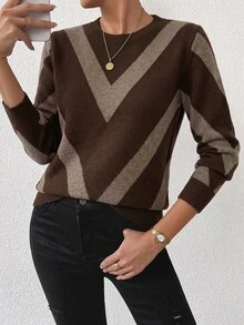 SHEIN PariChic 秋冬新款菱格條紋套頭毛衣 - 彩色 - 查看 6
