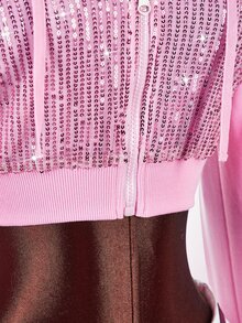 Amplova Sweatshirt Kasual Wanita Berpayet dengan Tali Serut dan Tudung untuk Sehari-hari - Berwarna merah muda - View 8