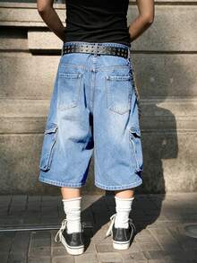 Manfinity EMRG Men's Loose Casual Denim Wide Leg Cargo Shorts - Blue - View 2