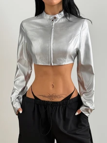 Coolane Women's Silver Long Sleeve Zip-Up Lightweight Jacket - Silver - View 2