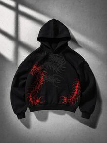 ROMWE MEN Men's Centipede Print Casual Daily Hoodie - Black - View 1