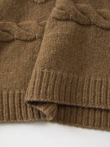 SHEIN Women Cable Knit 2 Pieces Outfits, Long Sleeve Crop Sweater & Wide Leg Pants Knitted Set - Brown - View 5