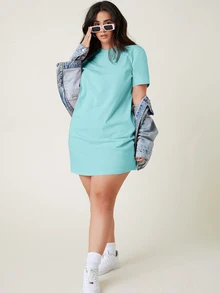 SHEIN BASICS 大碼休閒晚餐約會女款夏季洋裝套裝，優雅休閒女裝洋裝 - 薄荷綠 - 查看 4