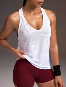 Powerista Women's White Loose Fit Racerback Sports Tank Top - White - View 7