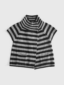 ROMWE Vintage Y2K Asymmetric Placket All-Match Versatile Striped Retro Preppy Women's Cardigan - Grey - View 1
