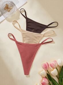 SHEIN Women's 3-Piece Rhinestone Chain Back Strap Thong Set - Multicolor - View 2