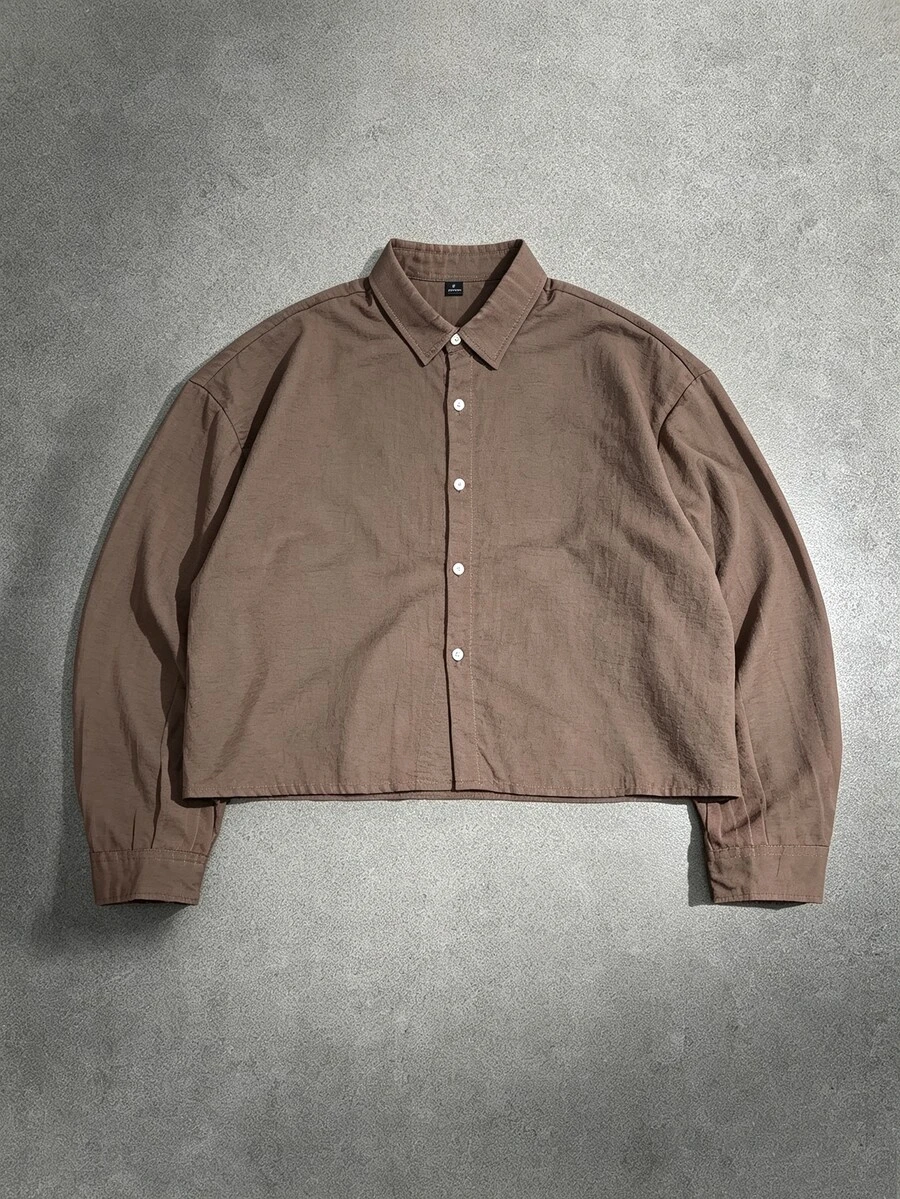 STYNVO Men's Solid Color Single-Breasted Casual Commute Long Sleeve Shirt - Coffee Brown - View 1