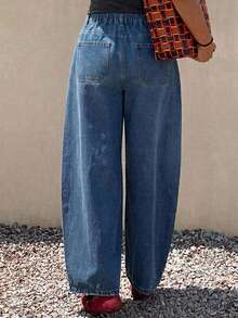 Dazy Plus Solid Color Loose Curved Leg Casual Streetwear Summer Denim Cropped Jeans Fall - Medium Wash - View 6