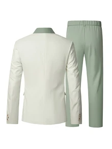 Manfinity Mode Men's Green & White Spring/Summer Wedding Atmosphere Plus Size Suit Set - White - View 2