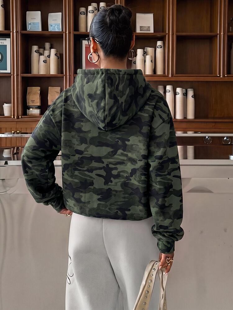 Muchica Casual Minimalist Style Faux Washed Texture Camouflage Full Print Pattern Women's Sweatshirt Suitable For Autumn/Winter - Multicolor - View 2