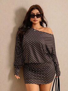 Elaquor 大尺碼女款波點不對稱單肩休閒日常夏季洋裝 - 彩色 - 查看 6
