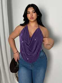 Firerie Plus Size Women's Fashionable Sexy Draped Neck Tank Top - Purple - View 5