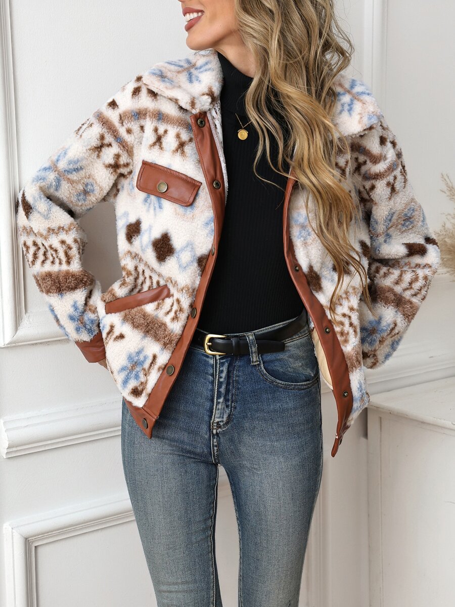 SHEIN Clasi Women's Autumn/Winter Geometric Pattern Regular Jacket Winter Clothes Christmas Halloween Fall Winter