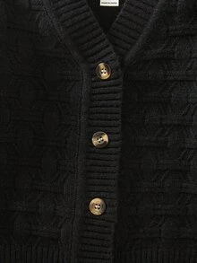 SHEIN Young Boy Solid Color Textured Single-Breasted Long Sleeve Knit Cardigan - Black - View 6