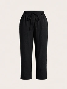 SHEIN Essnce Plus Size Casual Elegant Baggy Solid Color Pants Women Summer Formal Vacation Black Sky Blue - Multicolor - View 6