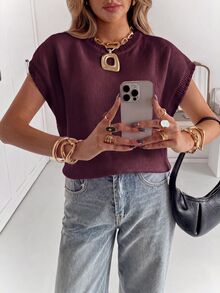 Siren Gaze Women's Solid Color Casual Versatile Daily Knit Top - Burgundy - View 3