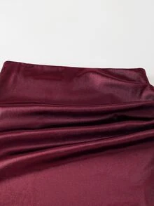 GlowEve Women's Pleated Contrast Lace Hem Elegant Skirt - Burgundy - View 3