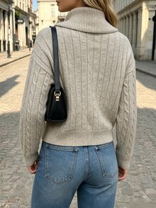 SHEIN Women's Solid Color Casual Versatile Daily Wear Long Sleeve Sweater - Apricot - View 2