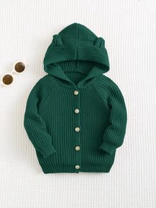 Cozy Pixies 新生兒男嬰休閒百搭3D耳朵長袖連帽開襟針織衫 - 墨綠色 - 查看 6