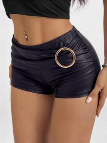 SHEIN SXY Women's Summer Fashion Metal Decor Shorts - Black - View 6