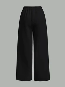 SHEIN Teen Girl Teen Girls Black Knit Drawstring Loose Casual Long Winter Pants - Black - View 2