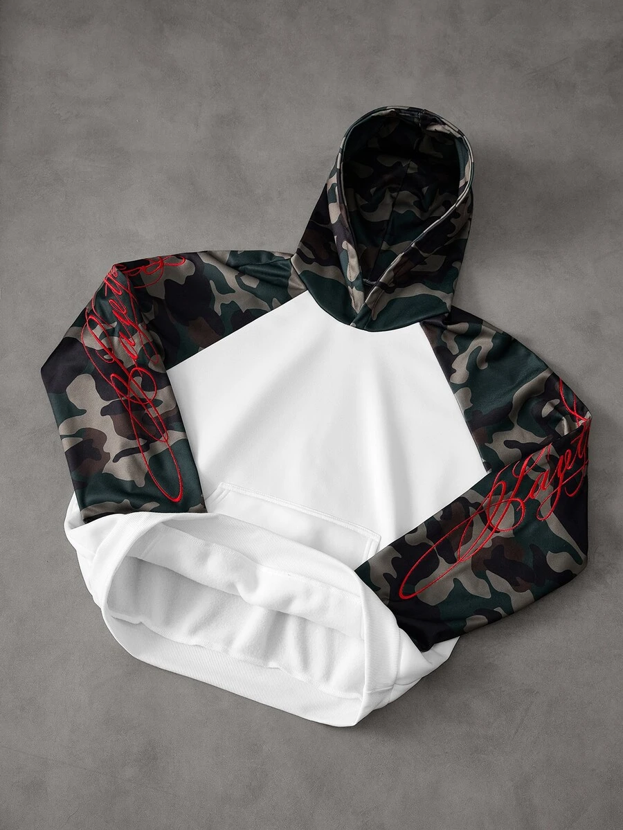 PAVTROS Men's Streetwear Bionic Camo Red 3D Embroidered Lettering Contrast Raglan Sleeve Sweatshirt Signature Design Boyfriend Husband Anniversary Gift Men's Sweatshirt - Multicolor - View 1