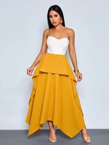 SOLERSUN Women's Solid Color Casual Elegant Versatile Daily Wear Skirt Party Night Formal Mustard Yellow Fall - Yellow - View 3