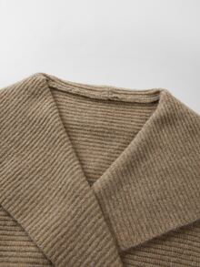 SHEIN Textured Knit Wrap Cardigan Featured With Wide Lapel And Side Tie. Cropped Silhouette Delivers Refin - Khaki - View 4