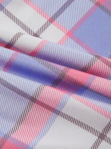 Girls Purple Solid Color Top + Plaid Long Pants Set, White Top With English Letter + Eyelash Print + Plaid Long Pants + Hair Scrunchie 4-Piece Set - Multicolor - View 5