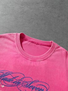 ROMWE MEN Street Life Men's Summer Casual Angel Print T-Shirt - Hot Pink - View 4