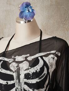 SHEIN CURVE+ Plus Size Halloween Skeleton Print Mesh Top For Women - Multicolor - View 5