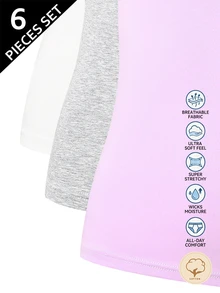 3 articles aléatoires parmi 6 ensembles de sous-vêtements sans manches et shorts pour préadolescentes, charmants, rose crème et violet unicolore, imprimé lettres, tissu doux, confortables pour tous les jours - Multicolore - Voir 6