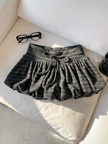 Comfortcana 夏季休閒條紋鬱金香短褲 女款秋季服飾 工作穿搭 國慶秋季女裝 Y2K 基本款 - 灰色 - 查看 3