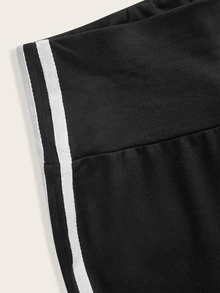 SHEIN EZwear 女款高腰長褲，春夏新款側條紋撞色喇叭褲，舒適，適合騎單車及其他運動。秋季長褲，適合日常通勤、派對、秋冬/春夏、聖誕節、新年、感恩節、派對、婚禮、海灘、畢業典禮、優雅、外出、約會、通勤、情人節、優雅、度假 - 黑色 - 查看 7