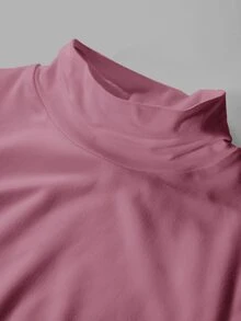 SHEIN BASICS 女款米色立領上衣：修身版型、長袖、半高領夏季女裝 - 紫羅蘭色 - 查看 3