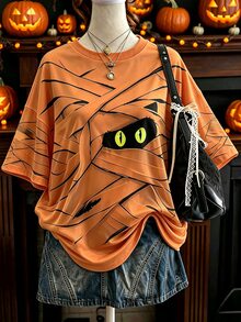 Lalippa Women's Halloween Print Loose Fit T-Shirt - Multicolor - View 3